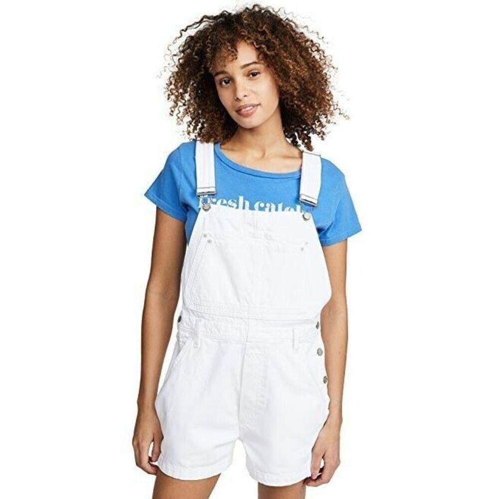 Boyish Free People Brody White‎ Denim Overalls Shorts Cotton Vertigo Extra Small